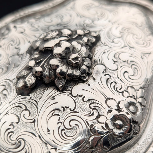 Early 20th century German antique 800 silver floral decoration large box 372g