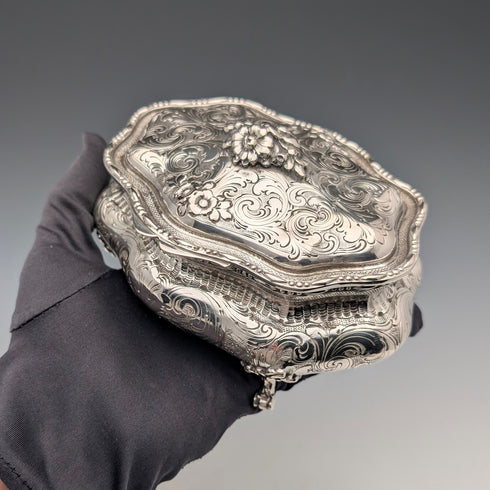 Early 20th century German antique 800 silver floral decoration large box 372g