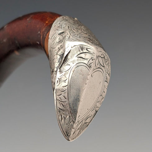 1899年英國古董棕色軸,彎曲手柄,純銀裝飾,手杖,85厘米