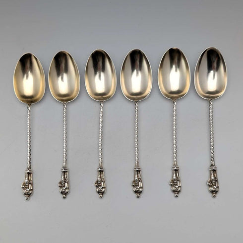 1891 British antique sterling silver apostle teaspoon set of 6, 50g total, case included, George Unite