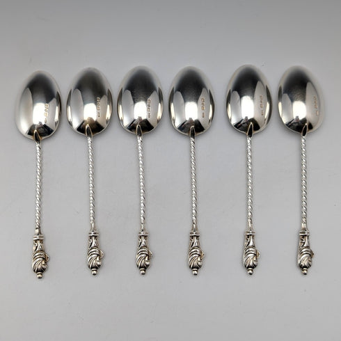 1891年 英国アンティーク 純銀製アポストル ティースプーン6本セット 計50g ケース入 George Unite