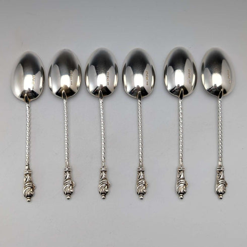 1891 British antique sterling silver apostle teaspoon set of 6, 50g total, case included, George Unite