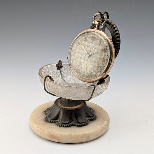 アンティーク オルモル&ガラス製 懐中時計ホルダー アクセサリートレイ