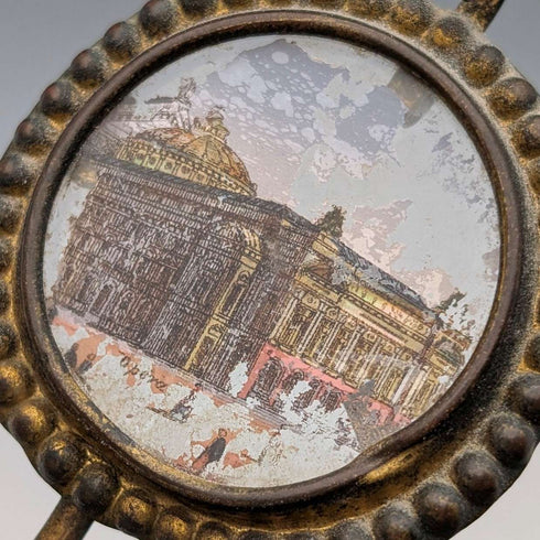 Antique Ormolu & Glass Pocket Watch Holder Accessory Tray