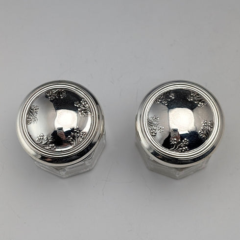 1916 年英國古董銀蓋迷你玻璃罐一對 Jones & Crompton