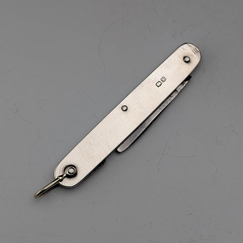 1941年 英国ヴィンテージ 純銀ハンドル スチールブレード 折りたたみナイフ William Needam