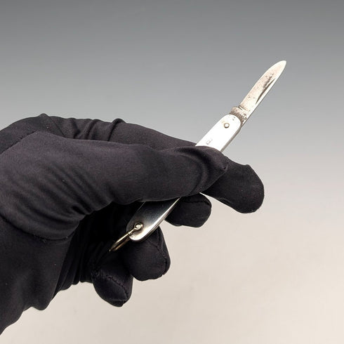 1941年 英国ヴィンテージ 純銀ハンドル スチールブレード 折りたたみナイフ William Needam