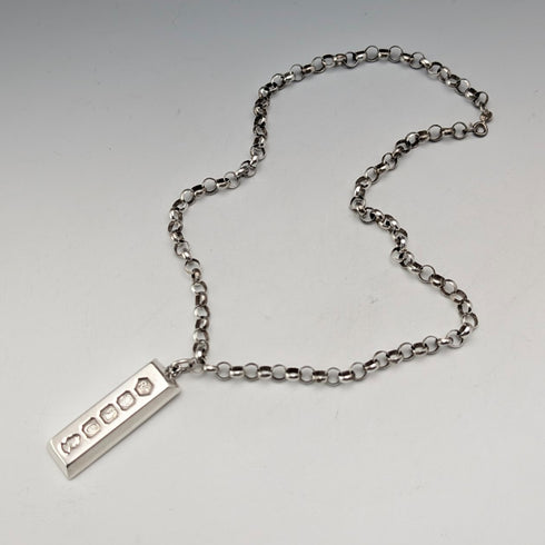 1977年 英国 ブリタニアシルバー製 ジュビリーインゴットペンダント&極太純銀製チェーン 計45.5g