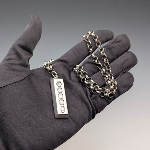 1977年 英国 ブリタニアシルバー製 ジュビリーインゴットペンダント&極太純銀製チェーン 計45.5g