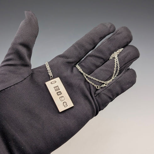 1977年 英国 純銀製 ジュビリーインゴットペンダント&純銀製チェーン 計19.3g RPB