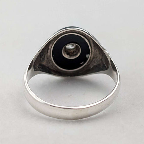 1987 British vintage sterling silver signet ring with onyx (size 20)