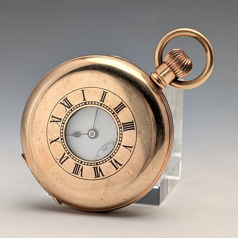 British antique Russell pocket watch, gold plated half hunter case, in good working order