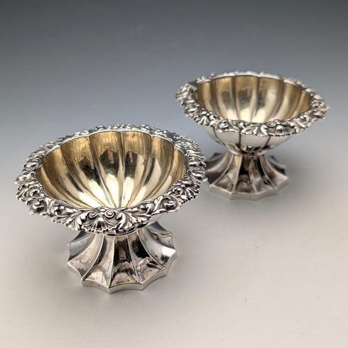 1820s British antique sterling silver salt dish pair, total weight 230g, Barnard family