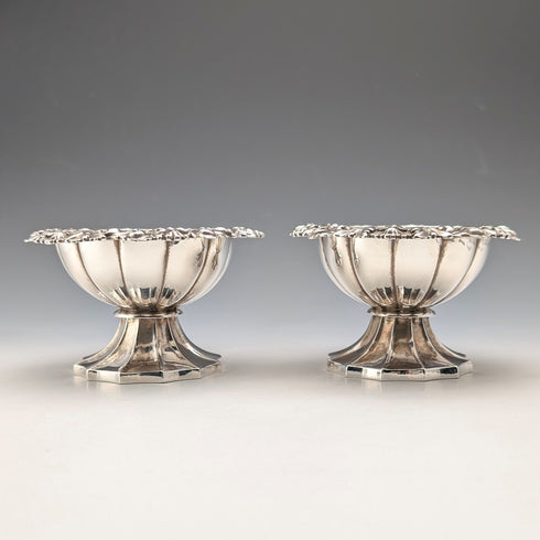 1820s British antique sterling silver salt dish pair, total weight 230g, Barnard family