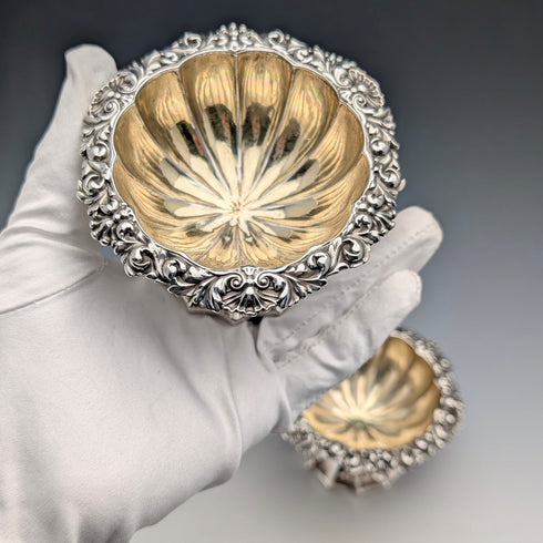 1820s British antique sterling silver salt dish pair, total weight 230g, Barnard family