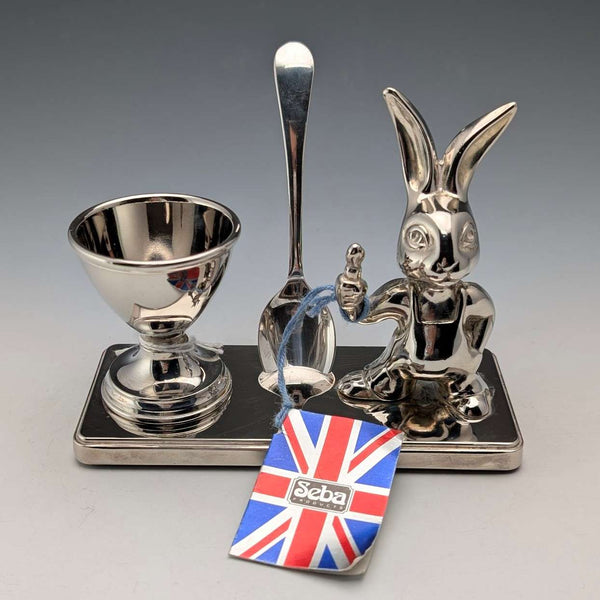 復古英國銀盤兔子底座蛋架套裝,盒裝,Seba