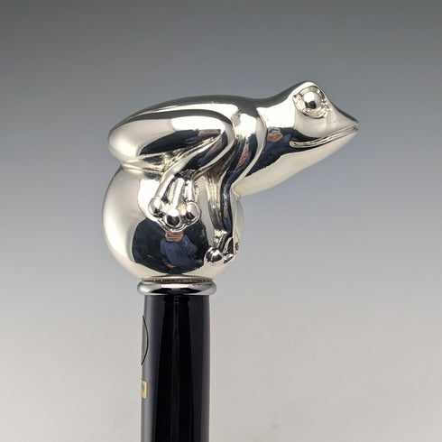 【新品】義大利製造純銀蛙柄黑軸手杖92cm