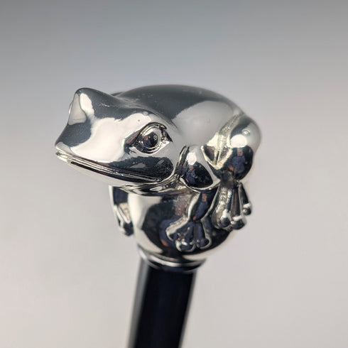 【新品】義大利製造純銀蛙柄黑軸手杖92cm