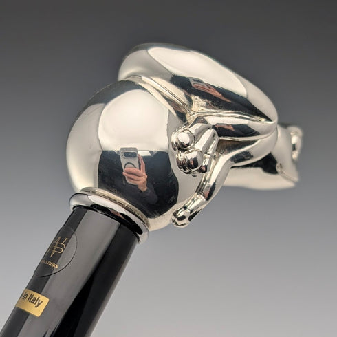 【新品】義大利製造純銀蛙柄黑軸手杖92cm