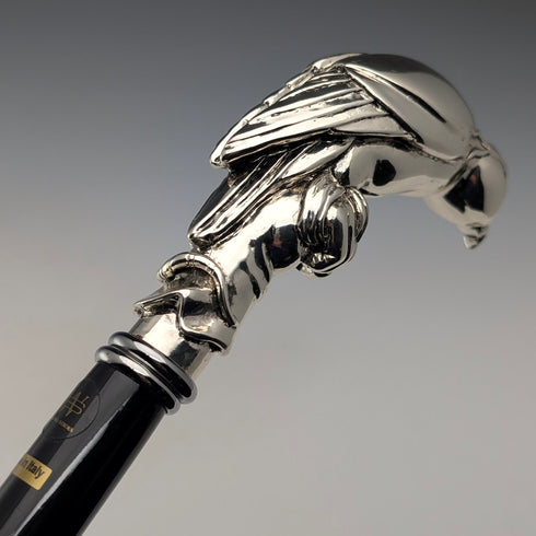 【新品】イタリア製 純銀製 ファルコンハンドル シャフト ステッキ 杖 97cm