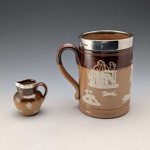 約 1900 年英國古董純銀裝飾陶瓷杯和迷你奶油壺 Mappin & Webb