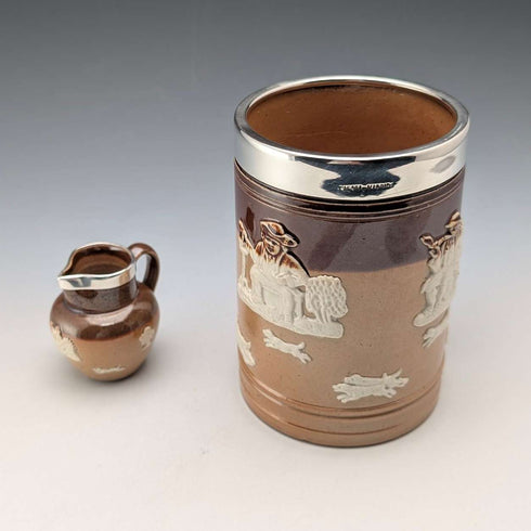 約 1900 年英國古董純銀裝飾陶瓷杯和迷你奶油壺 Mappin & Webb