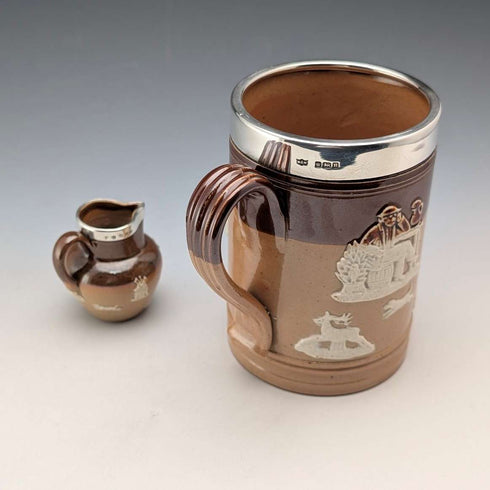 約 1900 年英國古董純銀裝飾陶瓷杯和迷你奶油壺 Mappin & Webb