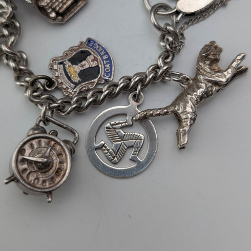 British vintage sterling silver charm bracelet, 48g, padlock clasp