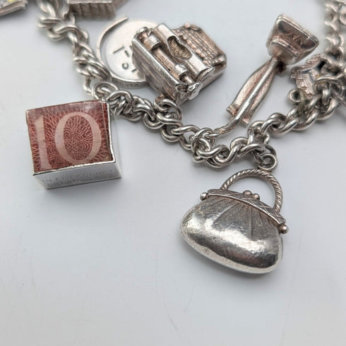 British vintage sterling silver charm bracelet, 48g, padlock clasp
