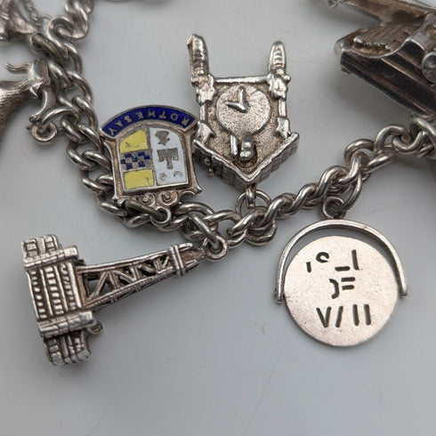 British vintage sterling silver charm bracelet, 48g, padlock clasp