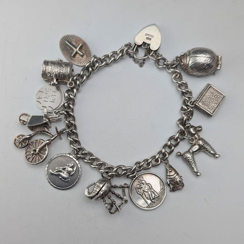 1962 British Vintage Sterling Silver Charm Bracelet 48g Padlock Clasp WJS