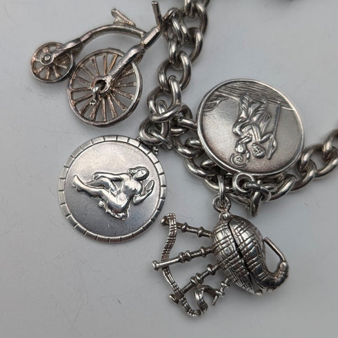 1962 British Vintage Sterling Silver Charm Bracelet 48g Padlock Clasp WJS