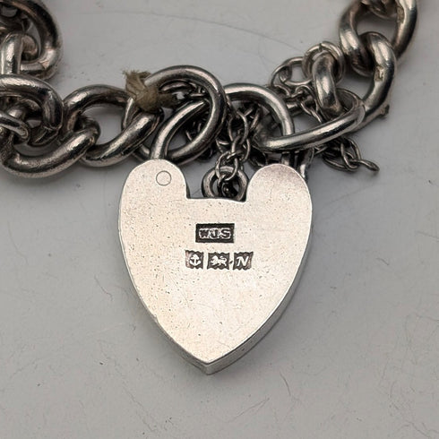 1962 British Vintage Sterling Silver Charm Bracelet 48g Padlock Clasp WJS