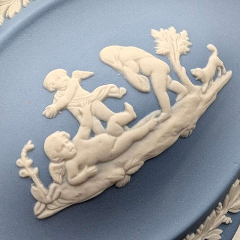 英國復古韋奇伍德碧玉盒一對,淡藍色