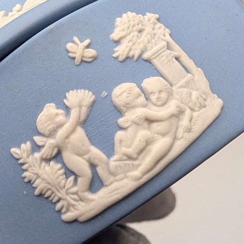 英國復古韋奇伍德碧玉盒一對,淡藍色