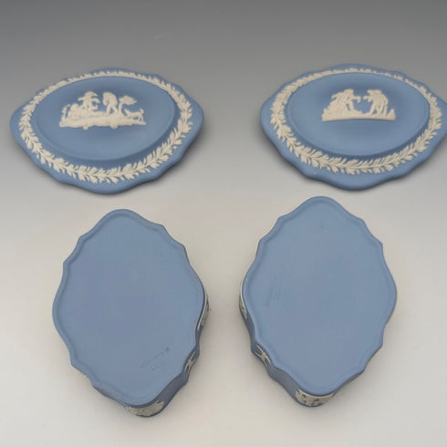 英国ヴィンテージ ウェッジウッド ジャスパーウェア製 ボックスペア ペールブルー