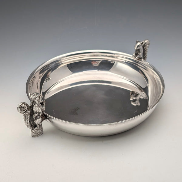 英国ヴィンテージ シルバープレート製 リス装飾 丸型大型ディッシュ Viners