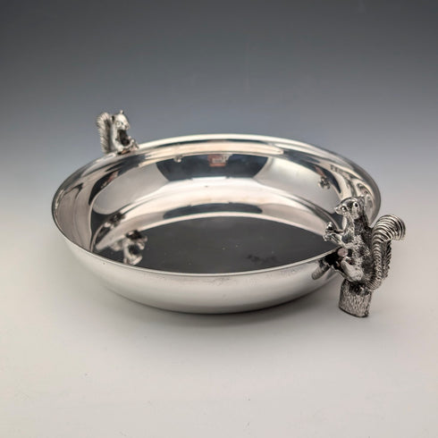 英国ヴィンテージ シルバープレート製 リス装飾 丸型大型ディッシュ Viners