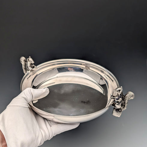 英国ヴィンテージ シルバープレート製 リス装飾 丸型大型ディッシュ Viners