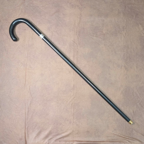 1944年 英国ヴィンテージ ブラックシャフト 曲がりハンドル 純銀装飾 ステッキ 杖 83cm K&SLD