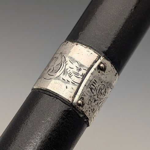 1944年 英国ヴィンテージ ブラックシャフト 曲がりハンドル 純銀装飾 ステッキ 杖 83cm K&SLD