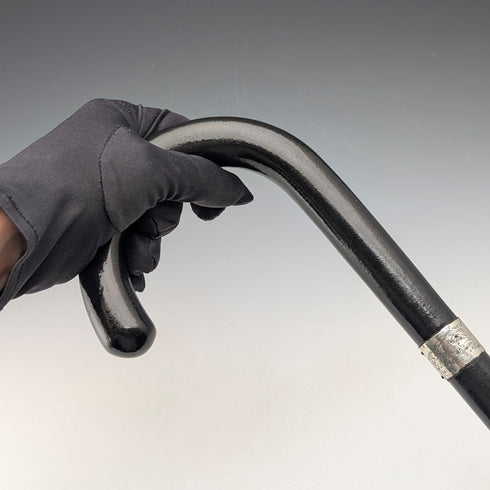 1944年 英国ヴィンテージ ブラックシャフト 曲がりハンドル 純銀装飾 ステッキ 杖 83cm K&SLD