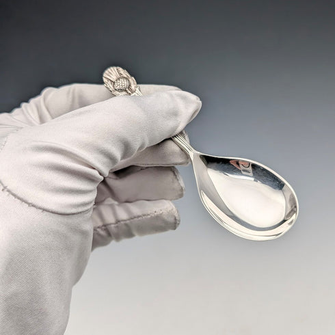 1982年 英国ヴィンテージ 純銀製 ティーキャディースプーン 13g アザミ装飾 J B Chatterley