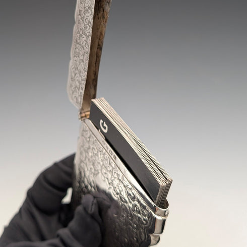 1906年 英国アンティーク フローラル彫刻 純銀製カードケース 51g William Atkin