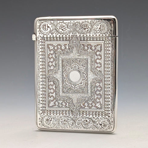 1881年 英国アンティーク シェイクスピア彫刻 純銀製カードケース 77g George Unite