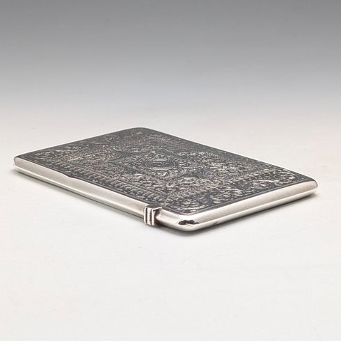 1881年 英国アンティーク シェイクスピア彫刻 純銀製カードケース 77g George Unite