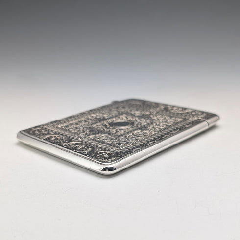 1881年 英国アンティーク シェイクスピア彫刻 純銀製カードケース 77g George Unite