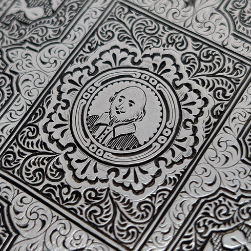 1881年 英国アンティーク シェイクスピア彫刻 純銀製カードケース 77g George Unite