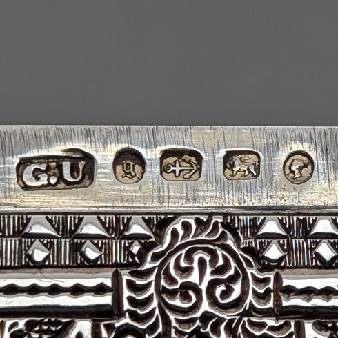 1881年 英国アンティーク シェイクスピア彫刻 純銀製カードケース 77g George Unite