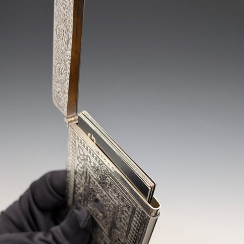 1881年 英国アンティーク シェイクスピア彫刻 純銀製カードケース 77g George Unite